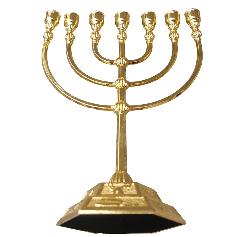 Классический еврейский золотистый подсвечник Menorah с 7 веточками и основанием для