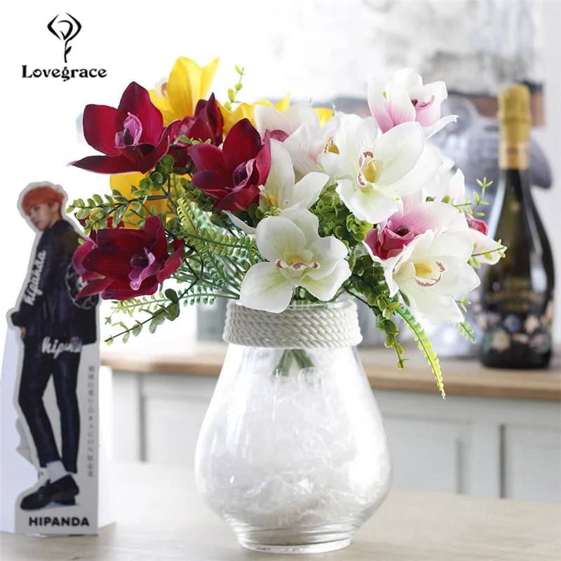 Искусственные цветы орхидеи 5 цветов букет романтичных из искусственного шелка