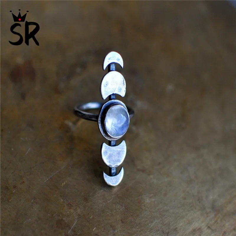 SR Модные Ретро ювелирные изделия кольца с лунным камнем для женщин и мужчин