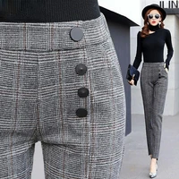 springsummer simplicity plaid harem pants womens casual trousers ankle tied female commuter straight loose plus size suit pant