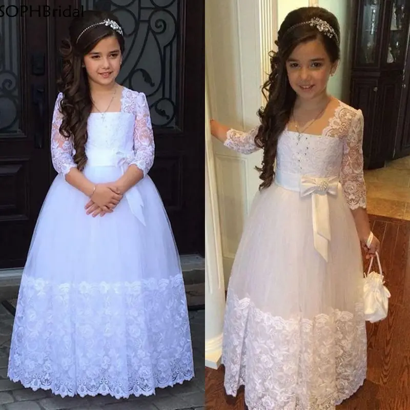 

Новое поступление, платья для девочек с рукавом 3/4, платье принцессы с цветами, платье для первого причастия на свадьбу, вечеринку
