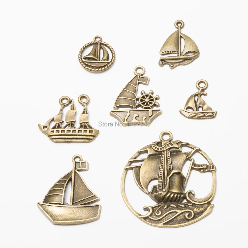 

Ship Charm Pendant Bronze Sailing Boat Ship Steamship Sailboat Fashion Accessories for Jewelry Making 10pcs