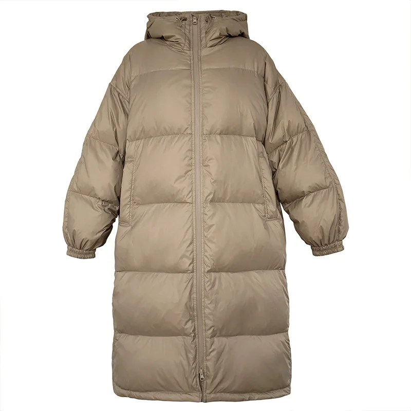 

2020 New Winter Plus White Duck Down Jacket Women Fashionable Medium Long Over The Knee Simple Hooded Warm Bread Coat Female