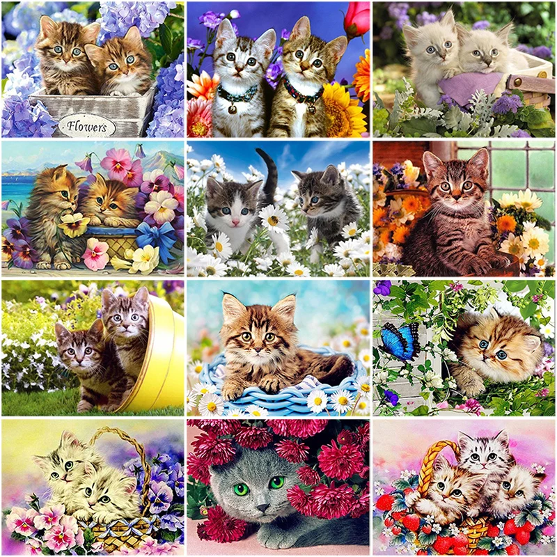 

5D Diamond Painting Cross Stitch Full Round Drill Lovely Cat Diamond Embroidery Mosaic DIY Cross Stitch Kits Wall Art