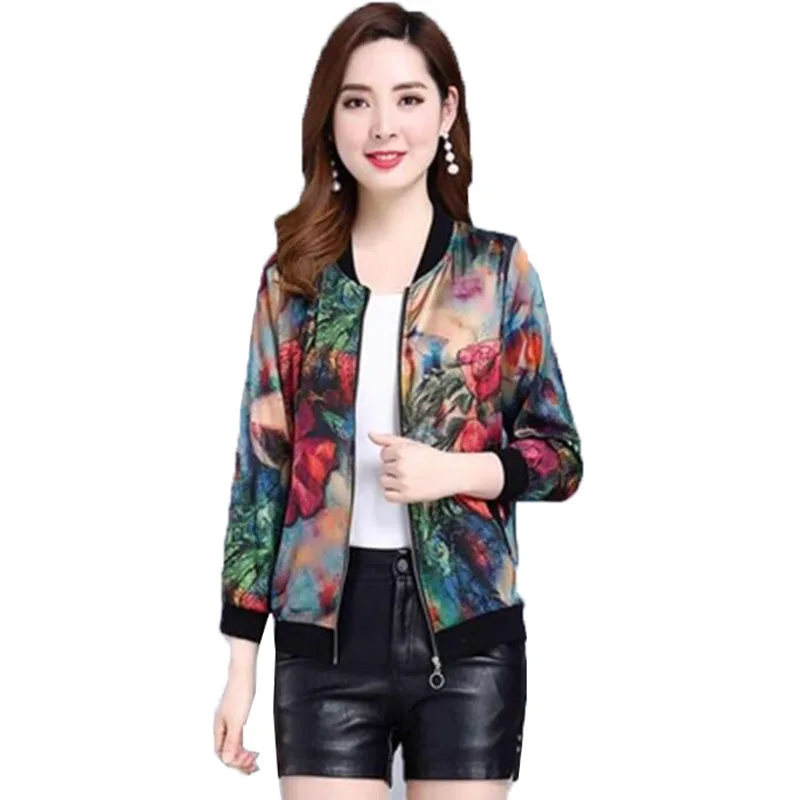 

Women Jacket 2020 Spring Summer New Large Size 5XL Thin Sunscreen Clothing Short printing Slim Coat Jacket Manteau Femme C109