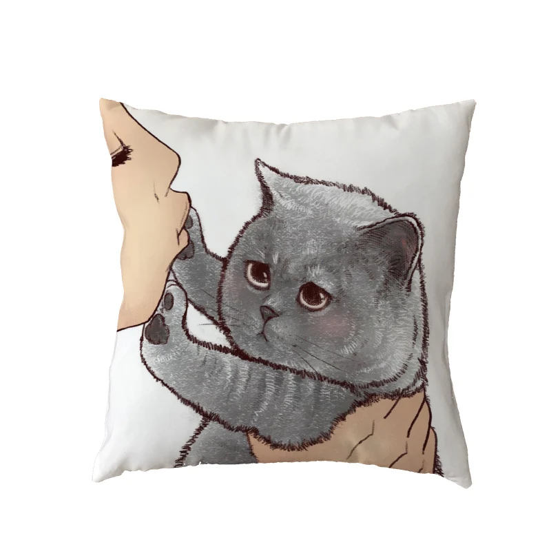 Лидер продаж милая наволочка с изображением кота серый черный коричневый