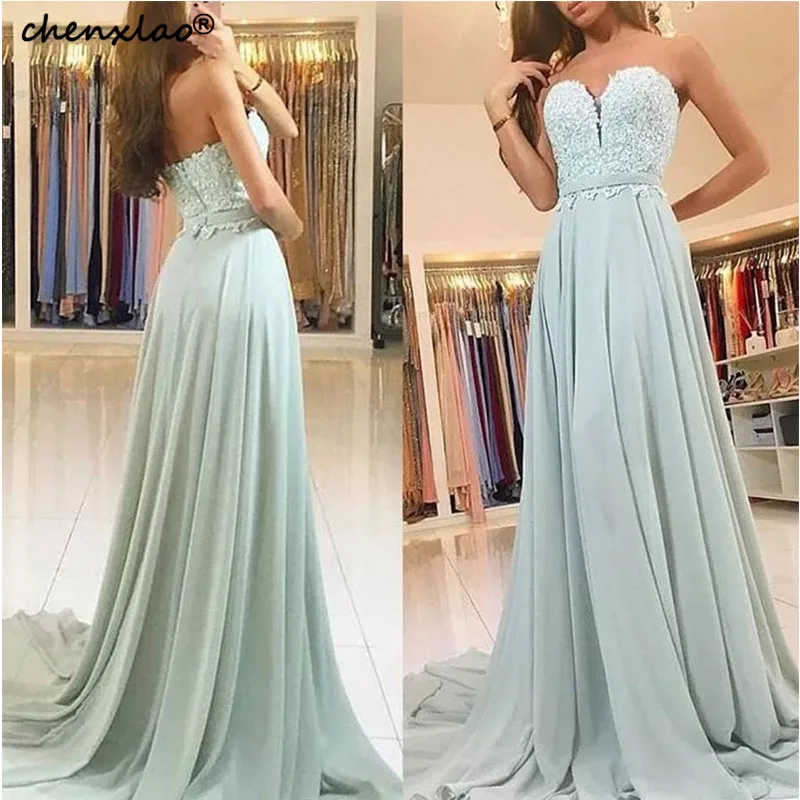 

Vestidos Long Evening Dresses Mint Sweetheart Sleeveless Floor A Line Length Formal Party Gowns Evening Dress Party Gowns