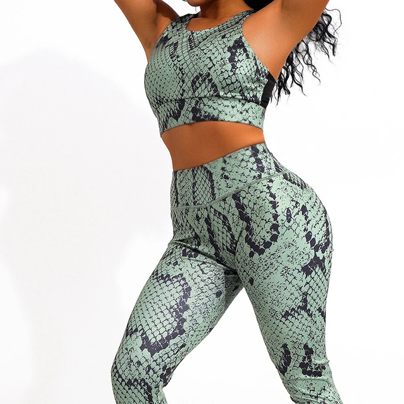 Женский комплект для йоги женский спортивный костюм фитнеса со змеиным узором