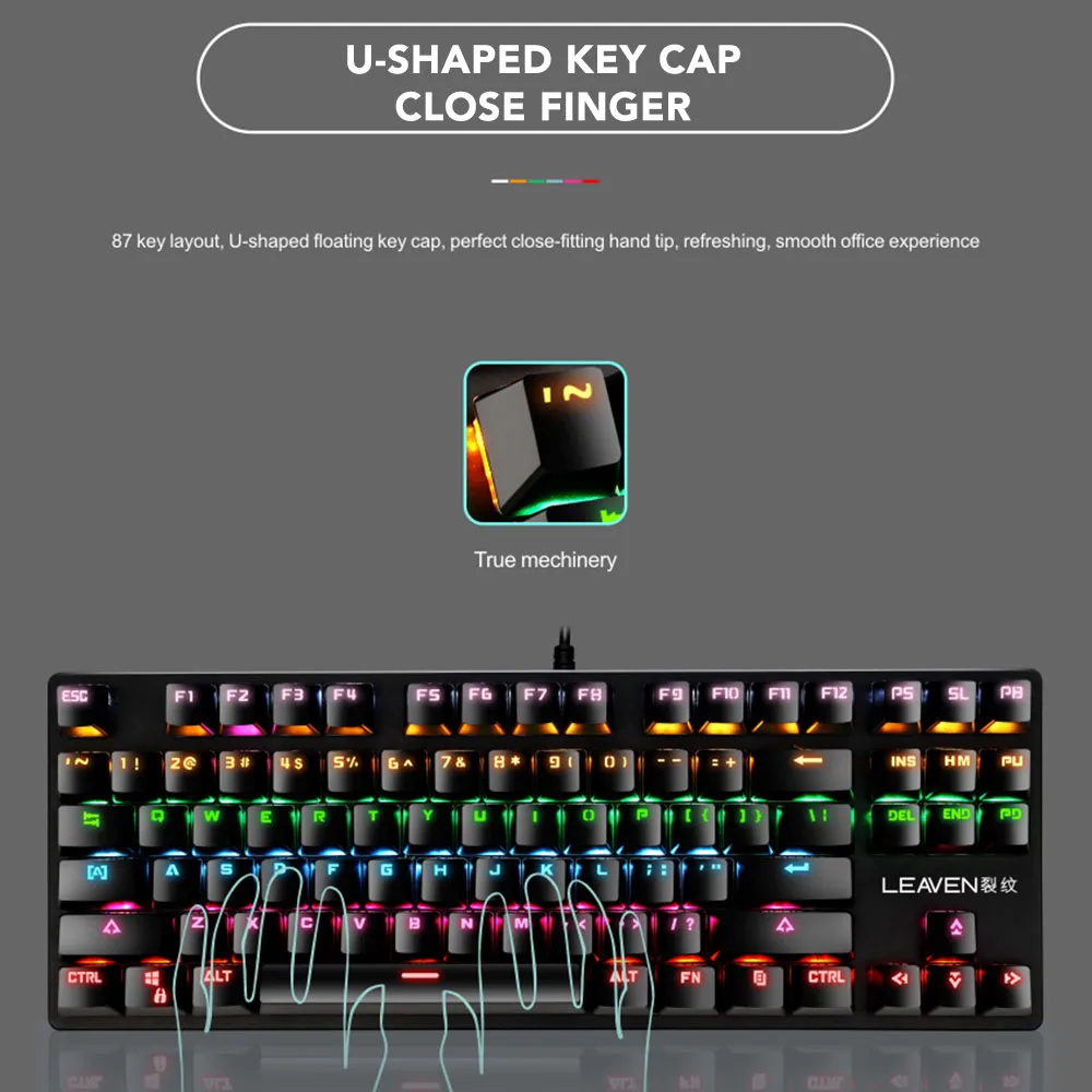 K550 87 Keys Mechanical Gaming Keyboard Mini RGB LED Rainbow Backlit Wired Keyboard for Windows Gaming PC enlarge
