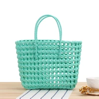 hand series pvc woven carrying shopping basket colorful waterproof beach plastic womens bag