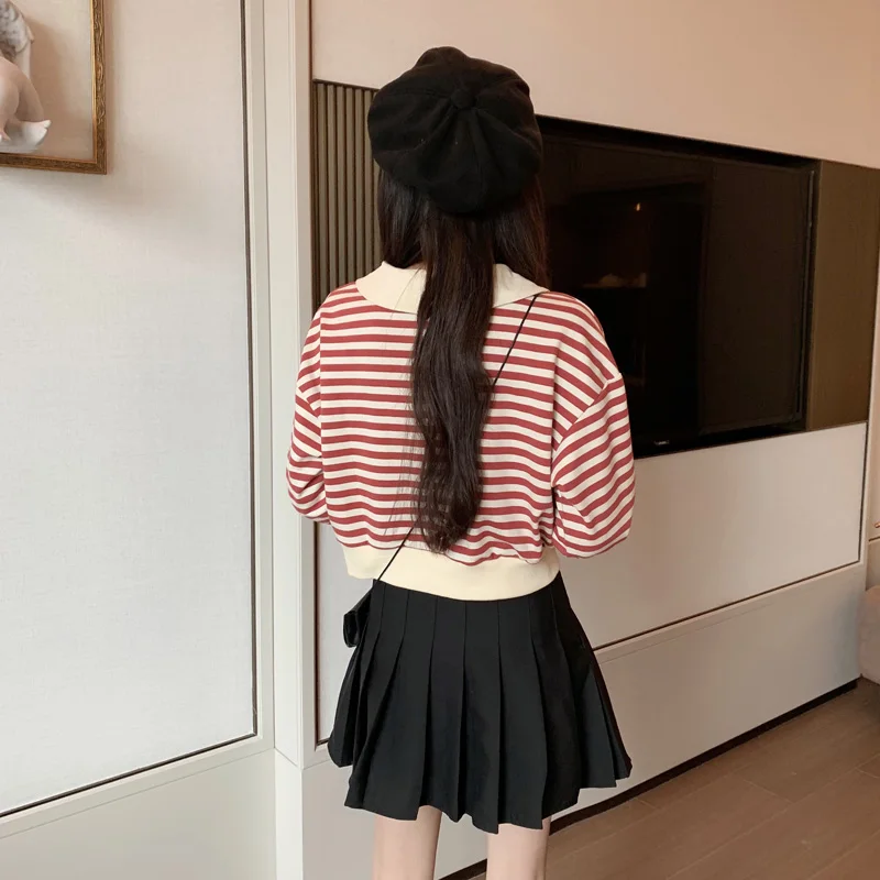 Женские толстовки в Корейском стиле Ins Chic Ulzzang, свободная полосатая Толстовка в духе колледжа, Женский винтажный милый Свитшот Kawaii для женщин