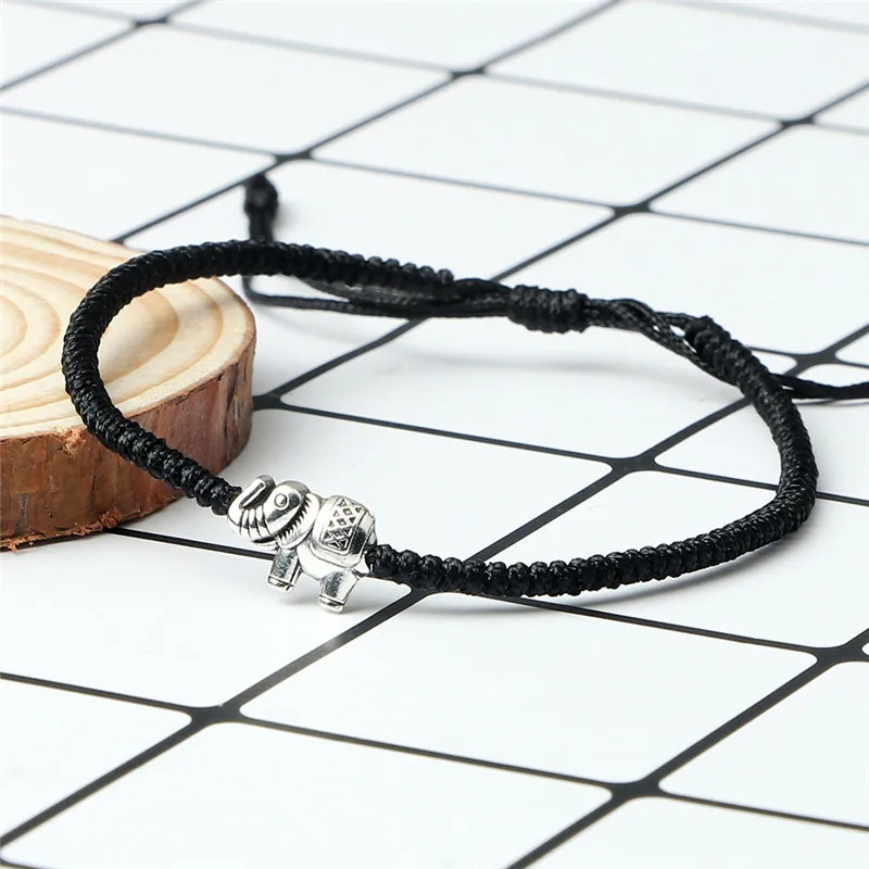 Браслет с подвеской в виде слона черный красный веревочная нить Плетеный