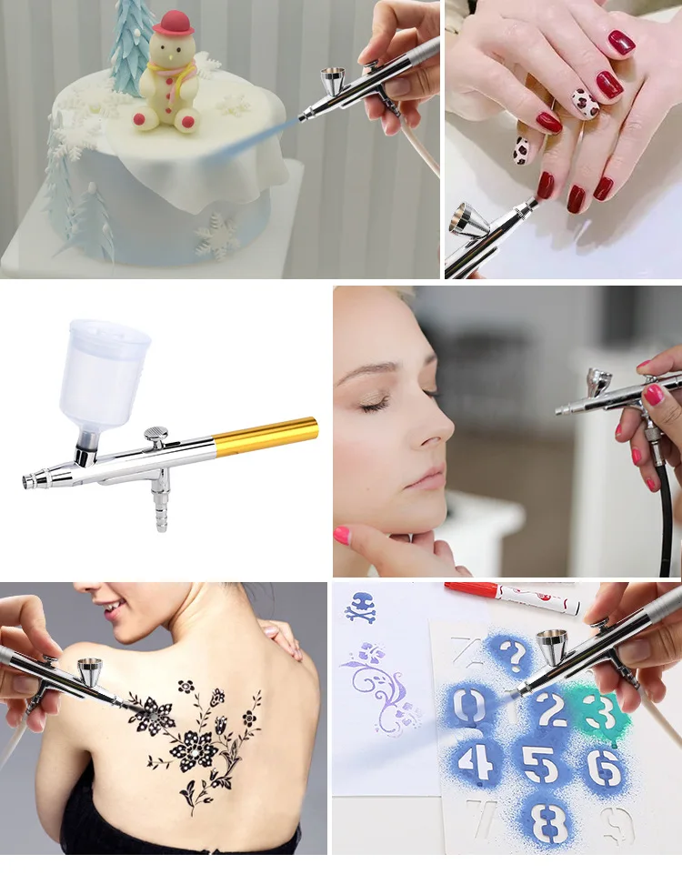 

Airbrush Kit Dual Action Air Brush Spray Gun for Beauty Painting Art Tools 0.3mm