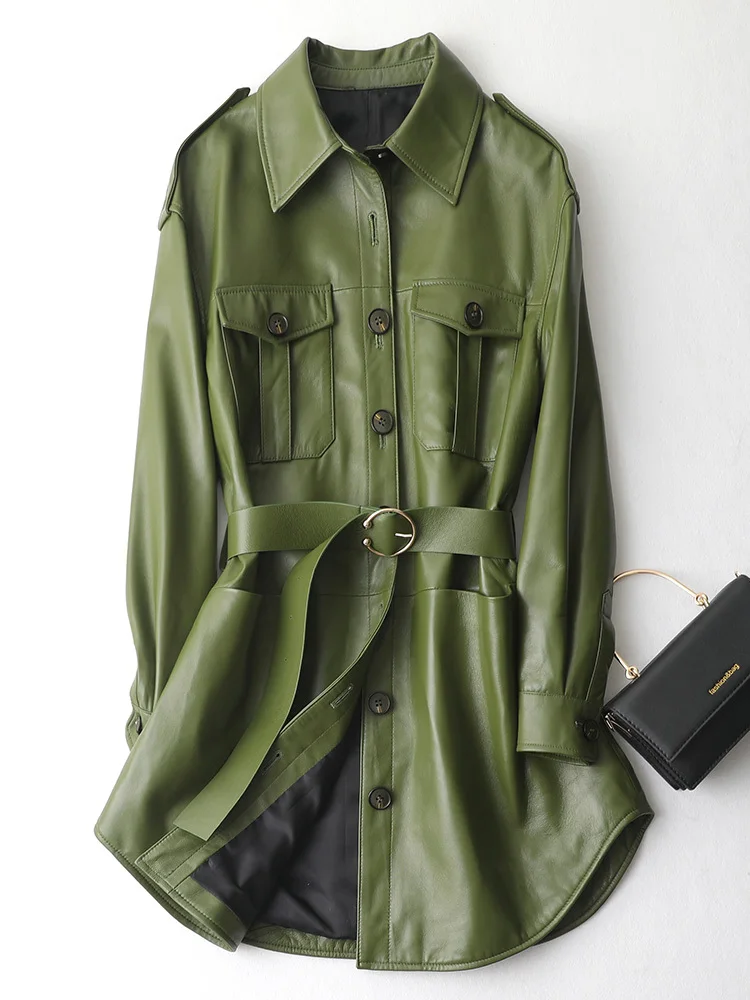 Женская кожаная куртка из натуральной овечьей кожи уличная длинная осенняя MY4093 s