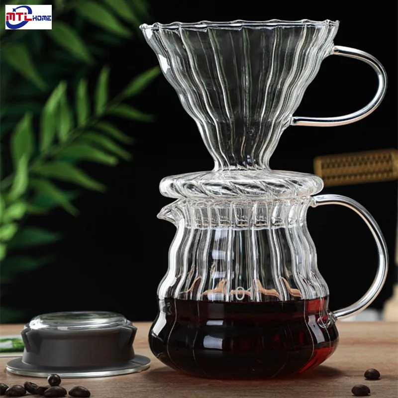 

300/500/700ML Glass Coffee Dripper Filter and Pot Set for Japness style V60 Reusable Coffee Filters