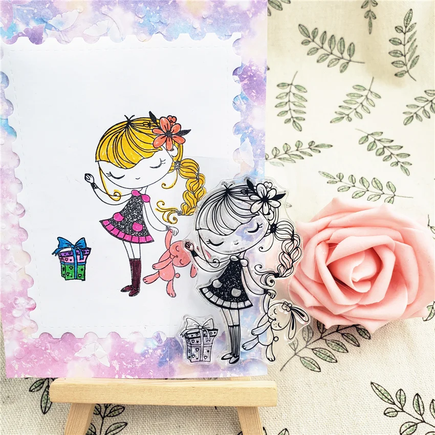 Горячая 6*9 см Кролик Девочка прозрачные штампы/силиконовые уплотнения Ролик