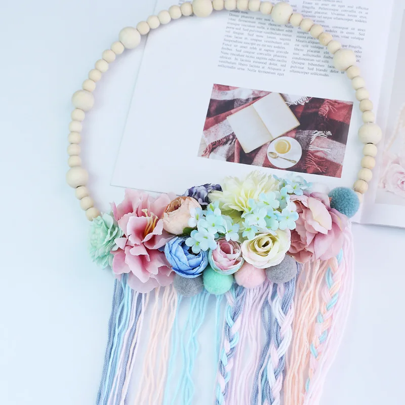 Новые поступления Nordic Стиль деревянные бусы с меховыми помпонами для гирлянды