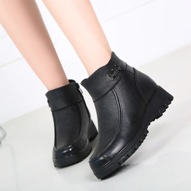 Женские зимние ботильоны на танкетке из натуральной шерсти молнии | Обувь