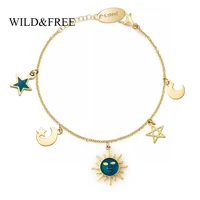 cute sun moon star charm bracelets for women blue planet gold plated chain bracelets stainless steel jewelry for lover gift