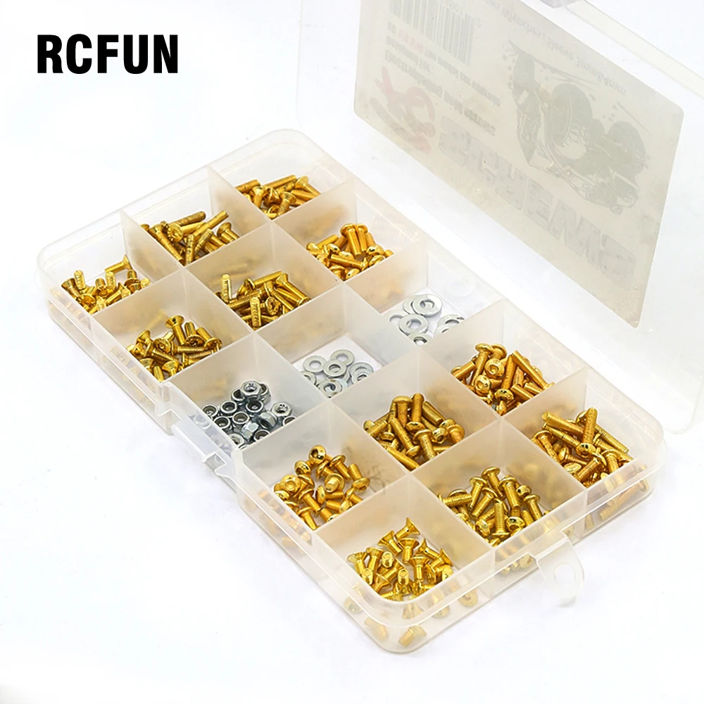 

Universal Golden Screws Silver Washers Nuts Box Set for HSP Axial SCX10 TRX4 1/8 1/10 Remote Control RC Model Car Upgrade L4MC