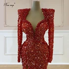 Женское вечернее платье-русалка, красное платье до пола, расшитое бисером, в арабском стиле, с красной ковровой дорожкой, для выпускного вечера, 2021