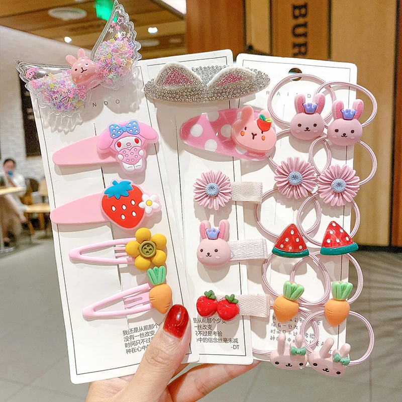 

20Pcs Colorful Cute Cartoon Bow Flower Animal Hairpins For Women Girl Headwear Hair Band Elastic Headdress Gift Hair Accessories
