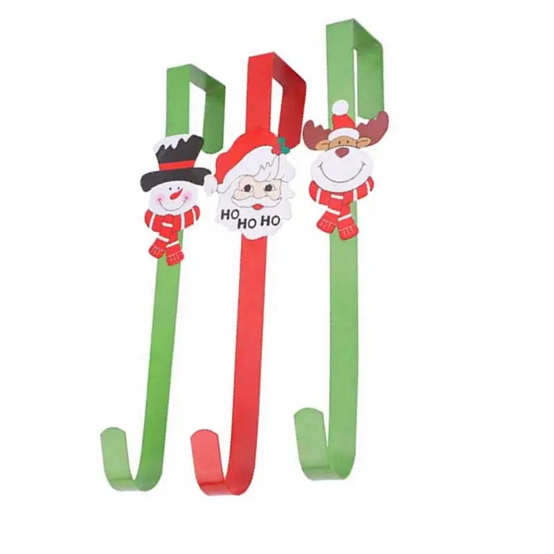 

3pcs /set Christmas Door Hook Floral Wall Wreath Metal Hanger Christmas Santa Wreath Front Door Hanger Xmas Party Supplies