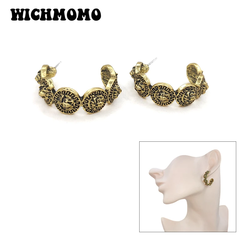 

Новинка 1 пара экологически чистые серьги-гвоздики из цинкового сплава винтажные бронзовые круглые серьги в форме буквы с женские аксессуа...