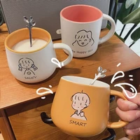 cartoon character image ceramic water cup office coffee cup creative enamel mug with spoon student couple water cup 350ml