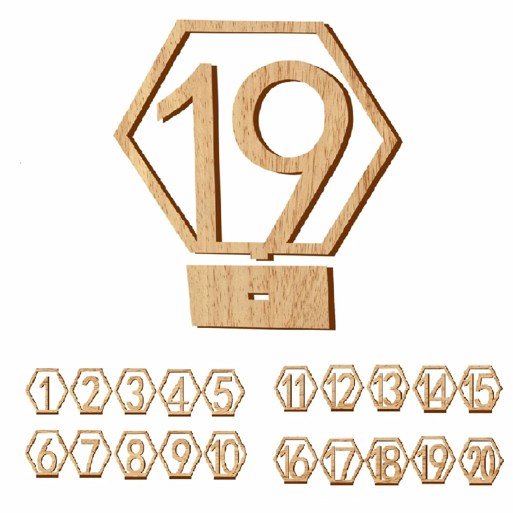 B-Number 1-20 20 шт./компл. деревянный номер сиденье карта вечерние указатели номер свадебного стола украшения дропшиппинг - Цвет: B-Number 1-20