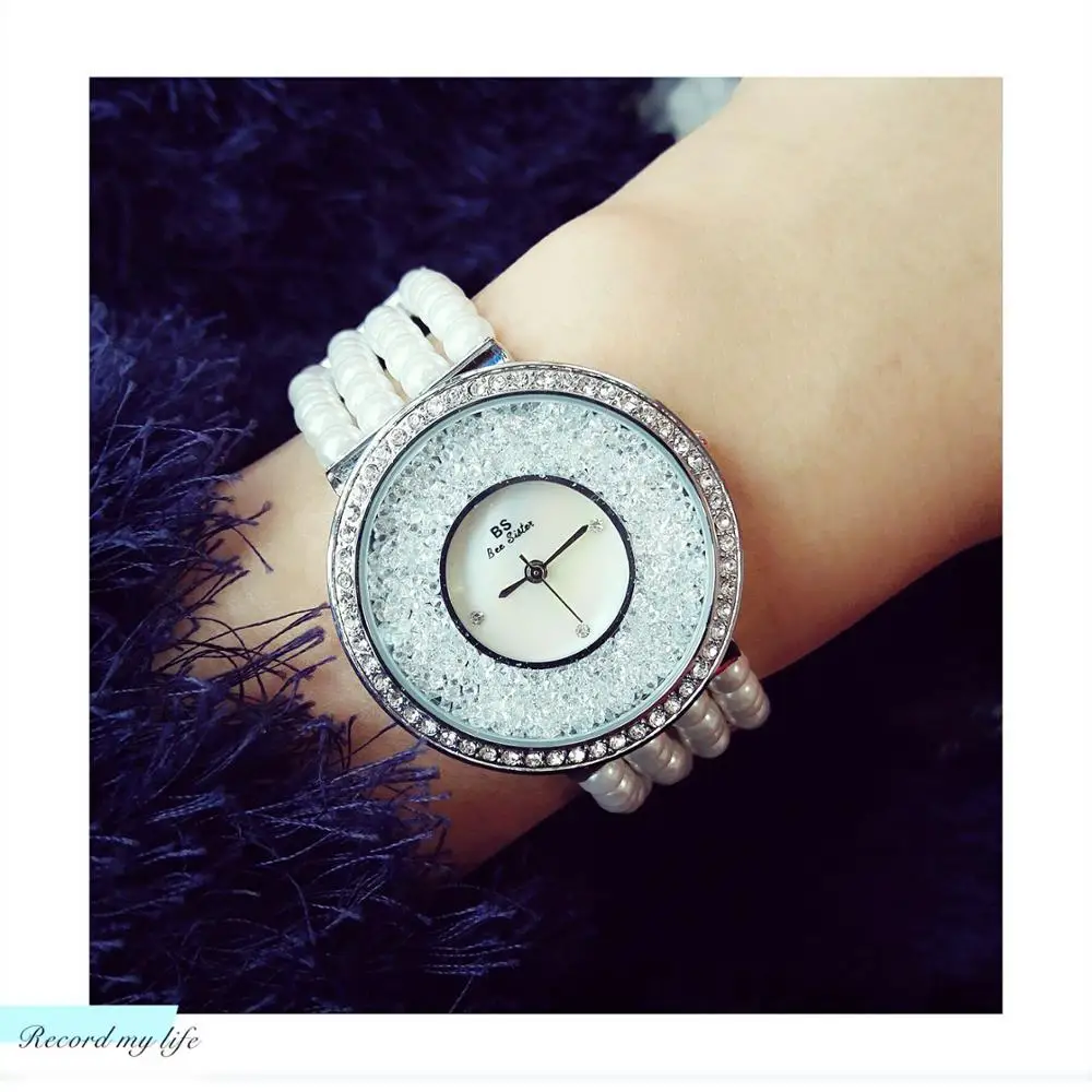 

Reloj Mujer Women Watches Imitation Pearls Wristwatches Shining Diamond Crystal Elegant Dress Quartz Watch for Woman Gift FA1305