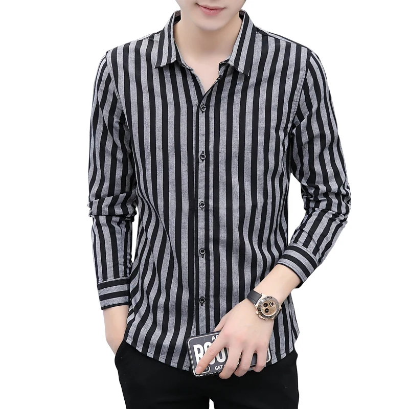 

Men long sleeve shirt striped shirt joker autumn fashion trend of the handsome young han edition cultivate one's morality leisur