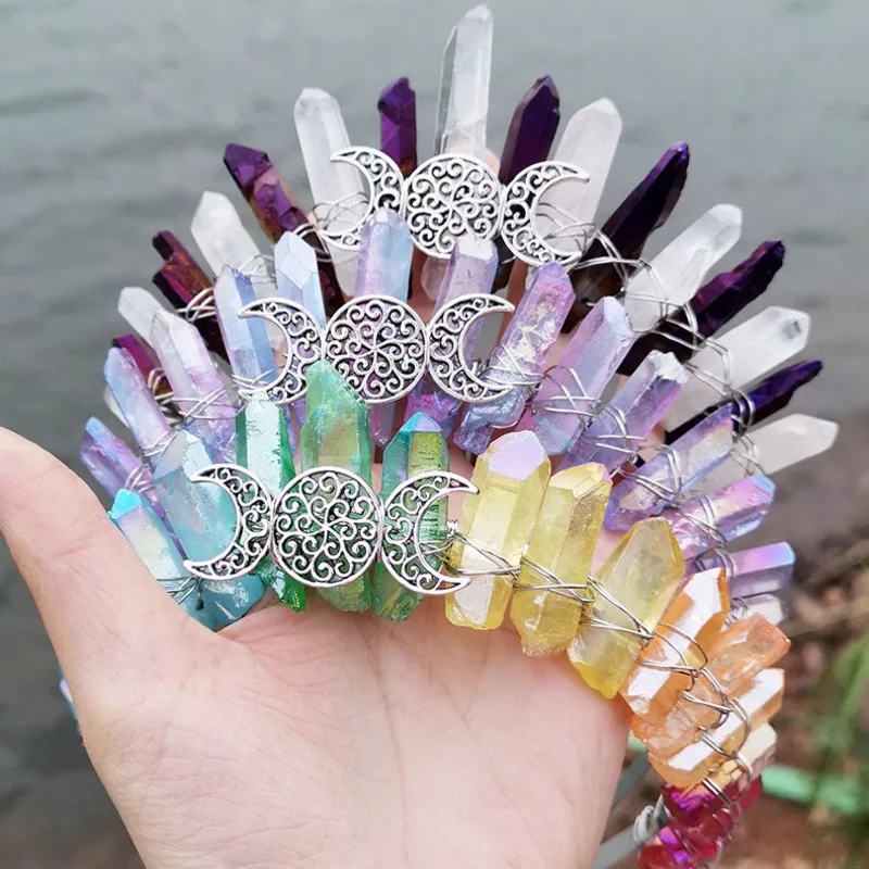

Natural Crystal Moon Branch Wicca Crown Raw Quartz Headband Witchcraft HairDress Wedding Bridal Party Cosplay Hair Accessories