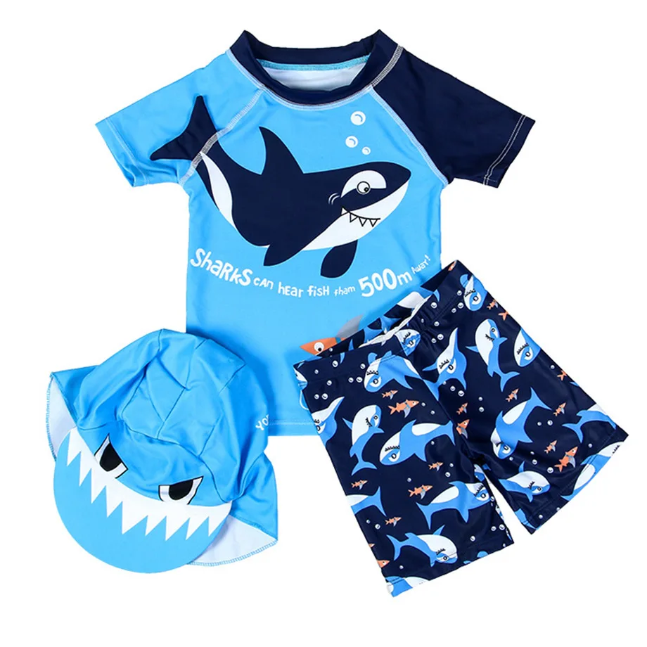 Купальник для мальчиков из 2 предметов с мультяшной акулой шапочкой От 0 до 10 лет |