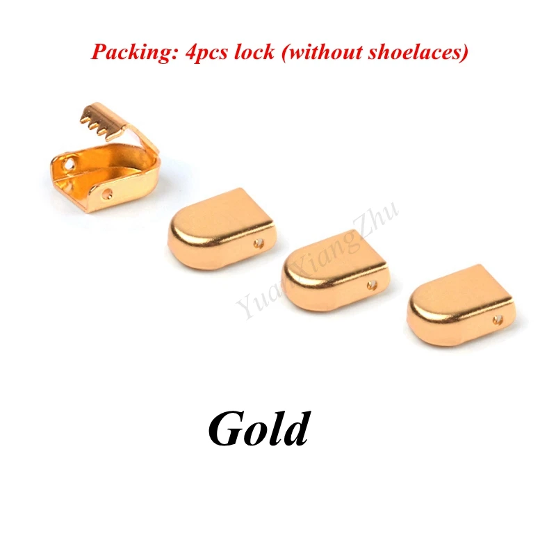 4pcs /1 set of Metal Shoelaces Tips Head No Tie Shoelaces Metal Lace Lock DIY Sneaker Kits Silver Gold Black Metal lace buckle