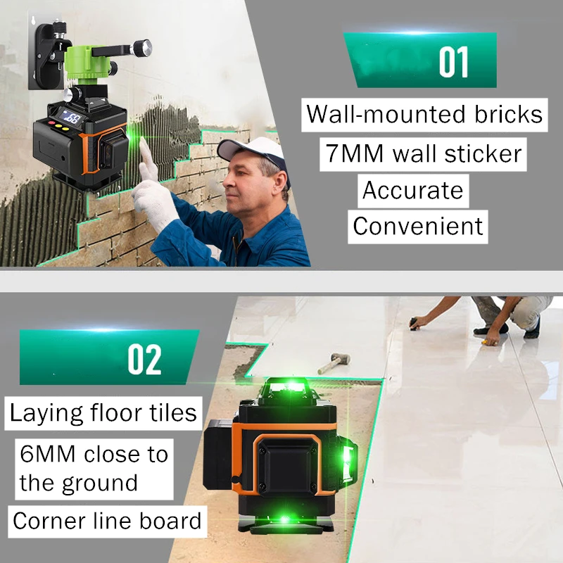 

Laser Level 16 lines green line 4D Self-Leveling 360 Horizontal And Vertical Super Powerful Laser level green Beam laser level