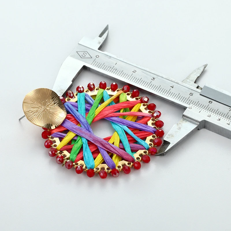 

Bohemian beads earrings drop for women big drop earrings Cloth weaving rectangle beach holiday earrings jewelry summer round