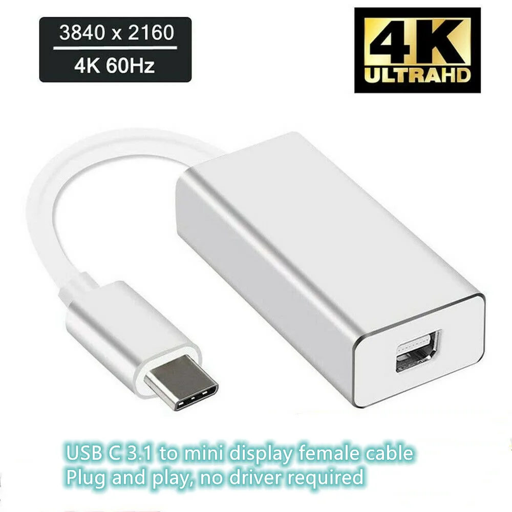 

Переходник USB Type-C на Mini DisplayPort DP female 3.1 поддержка 4K HDTV конвертер для Macbook проектора USB C кабель