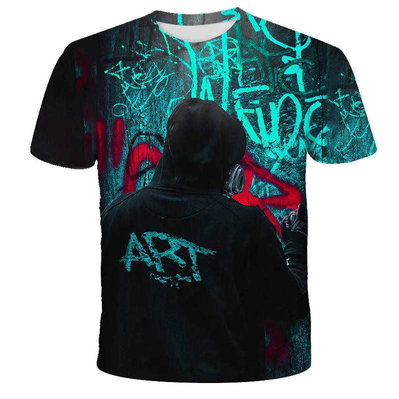 Футболка мужская оверсайз с принтом граффити дышащий топ в стиле хип-хоп
