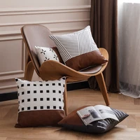 4545 pu leather patchwork throw pillow linen cotton bedroom office sofa chair decorative cushion cover home decor pillowcase