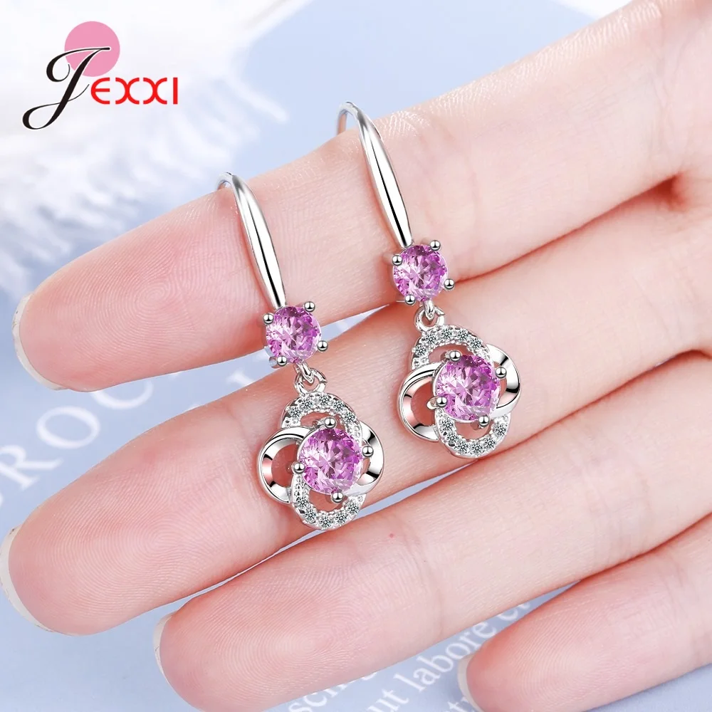 

Hot Sale Women Girls Trendy 925 Sterling Silver Dangle Earrings Sweet Flower Pendant Cubic Zirconia Earring Jewelry Gift