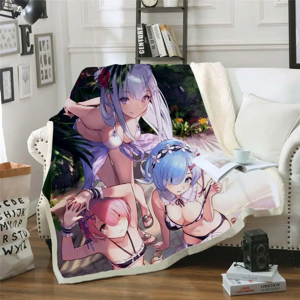 

Одеяло с капюшоном Rem в стиле аниме, полностью пригодное для носки зимнее Флисовое одеяло с 3D принтом для взрослых, детей и девочек