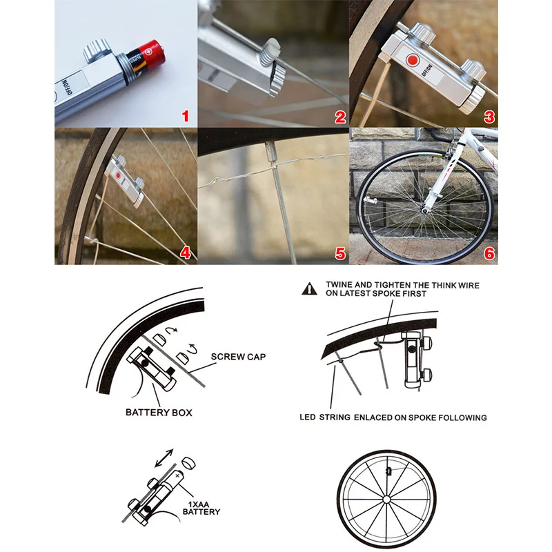 

20Led Bicycle Spoke Light Waterproof Mountain Bike Wheel Lamp 6color String Night Riding Decorative Lights Safety Warning Light