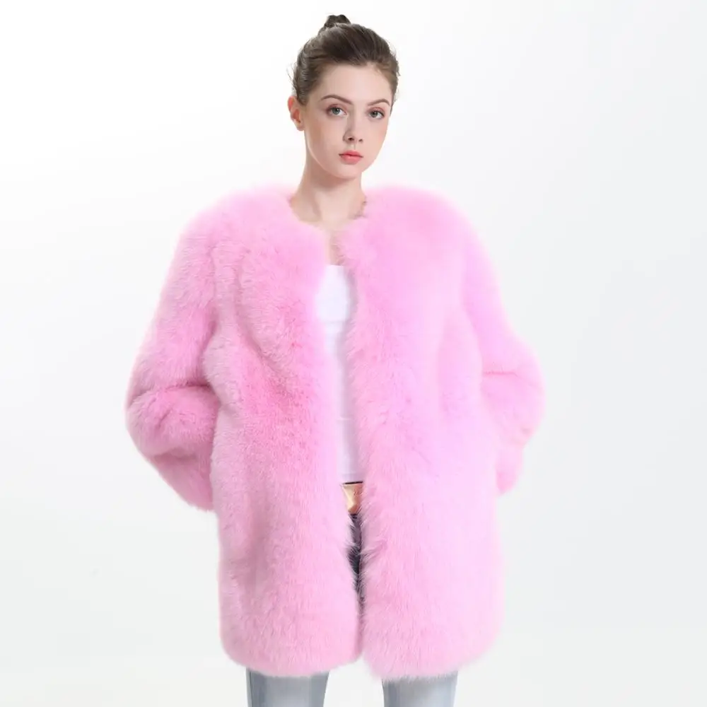 Женское зимнее пальто с натуральным мехом розовая Роскошная верхняя одежда