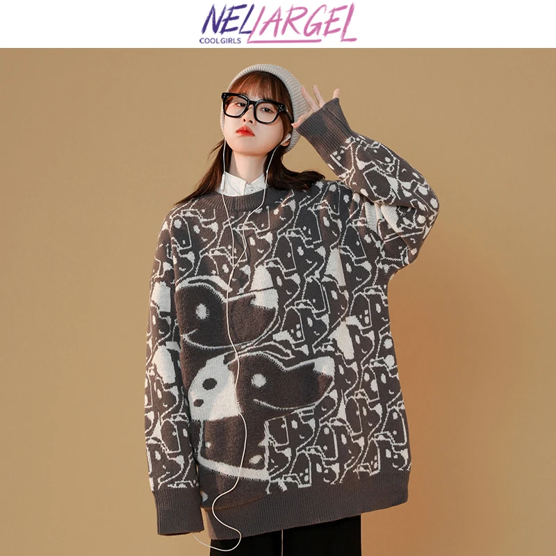 Продажа NELLARGEL Y2k Kawaii Dogs свитера в стиле Харадзюку 2021 женские корейские модные уличные пуловеры для девушек винтажный вязаный свитер Дешево NELLARGEL Y2k Kawaii Dogs свитера в стиле Харадзюку 2021 женские корейские модные уличные пуловеры для девушек винтажный вязаный свитер
