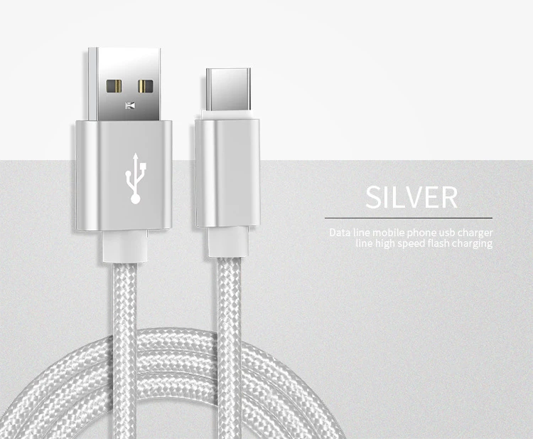 Silver Кабель быстрой зарядки usb type C для Samsung Galaxy S8 S9 S10 A50 Note 10 3m 2m usb-кабель type c Cabo type-c для Xiaomi mi 9T A3 mi 9T - Цвет: Silver