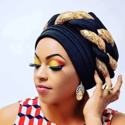 african robe African Auto Gele Headtie Fashion Sequins Braids Women's Turban Cap Muslim Headscarf Bonnet Ready to Wear Hijab Wedding Hat african wear for women