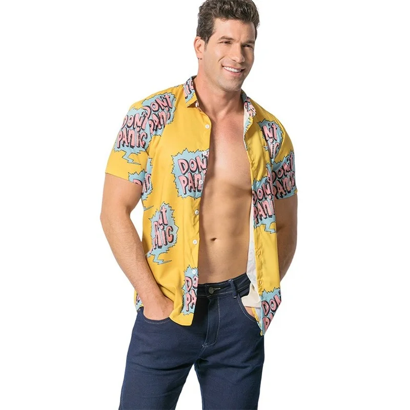 

2021 New shirt men's large size men's shirt letter print Hawaiian short sleeves