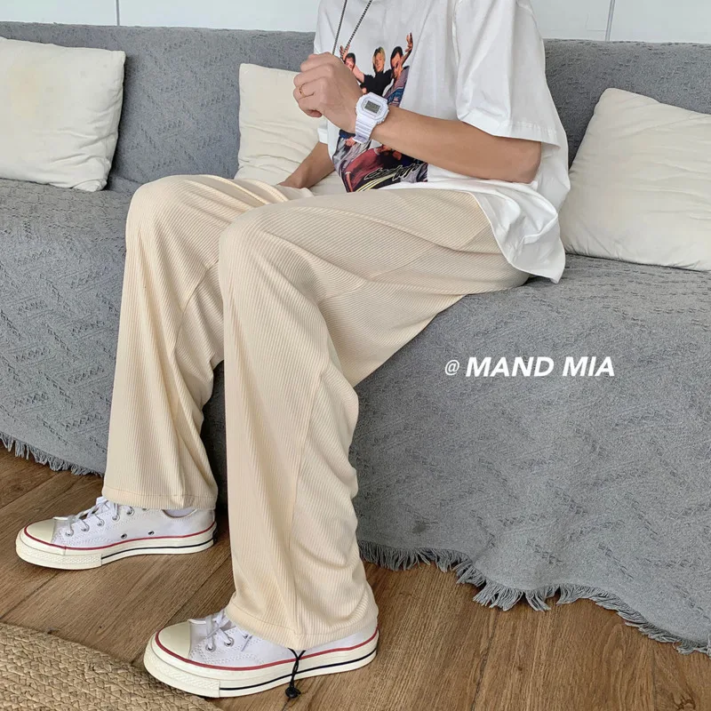 

Summer Pleated Pants Men's Fashion Multicolor Casual Pants Men Streetwear Korean Loose Straight Wide-leg Pants Mens Trousers
