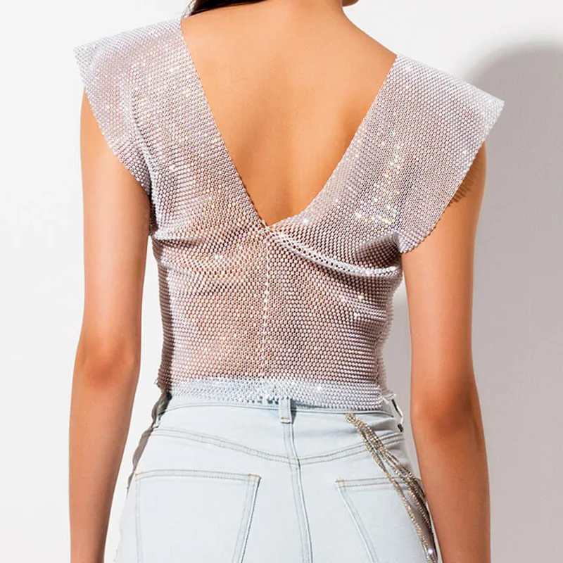 Sparkly Rhinestone Black Tank Top For Women White Color Mesh Sexy Hollow Festival Wear Sexy Bra Holiday Burning Man Outfit